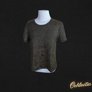 Gold metallic striped short sleeve top